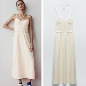 Zara Cream Sleeveless Spaghetti Strap Maxi Dress